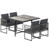 Outsunny Ensemble de jardin en polyrattan 5 pièces gain de place - table avec 4 chaises, plateau DPC, coussins Gris