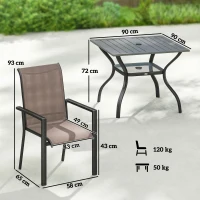 Outsunny 5 Pieces Outdoor Dining Set for 4, Garden Table and Stackable Chairs with Breathable Mesh Seat, Grey and Khaki(m-3)