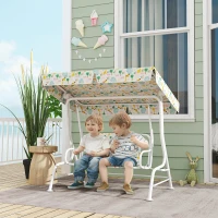 AIYAPLAY Kids Garden Swing Chair with Adjustable Canopy, Safety Belt, 2 Seater Hammock Swing Bench for Patio, Porch, White(m-2)