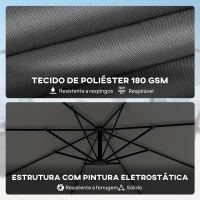 Outsunny Chapéu de Sol Excêntrico Ø300 cm com Base Cruzada Toldo Ajustável e Manivela UPF30+ para Terraço Jardim Cinzento(m-5)