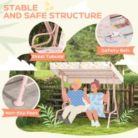 AIYAPLAY Kids Garden Swing Chair with Adjustable Canopy, Safety Belt, 2 Seater Hammock Swing Bench for Patio, Porch, Pink(m-4)