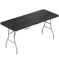 Outsunny Masă pliantă din HDPE masă de camping pliantă pentru exterior cu mâner capace antiderapante la picioare 180 x 74 x 74 cm, negru(m-1)