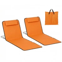 Outsunny Set of Two Metal Frame Beach Chairs, with Reclining Backs - Orange(m-10)