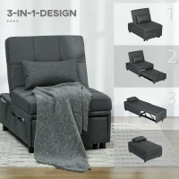 HOMCOM 4-in-1 Multifunktionales Schlafsofa, umklappbarer Schlafsessel mit verstellbarer Rückenlehne und Kissen(m-6)