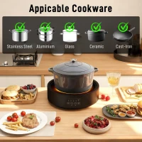 HOMCOM Electric Ceramic Hob with Grill Plate, Multifunctional 36cm Plug in Electric Hob with 4 Heat Levels for All Type Pot(m-5)