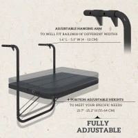 Outsunny Stolik balkonowy do zawieszenia, składany, regulowany na wysokości, rama aluminiowa, blat z tworzywa sztucznego, wykończenie drewna, czarny(m-4)