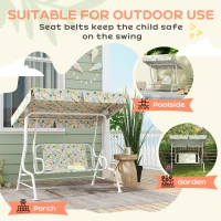 AIYAPLAY Kids Garden Swing Chair with Adjustable Canopy, Safety Belt, 2 Seater Hammock Swing Bench for Patio, Porch, White(m-6)