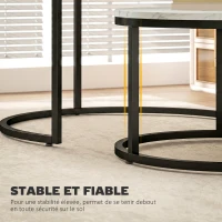 HOMCOM Lot de 2 tables basses gigognes empilable design industriel pieds en métal blanc(m-6)