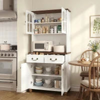 HOMCOM Szafka kuchenna z 2 szufladami, wysoki szafką z otwartą półką, szafka z witryną i funkcją Soft-Close do salonu, kuchni, 76 x 38 x 182 cm, biały(m-2)