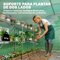 Outsunny Invernadero de Exterior 2,8x2x1,9 m con Estantes Invernadero de Túnel con Puerta Enrollable 6 Ventanas de Malla Verde(m-4)