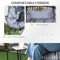 Fotel rattanowy z poduszką, szary, do ogrodu i tarasu(m-5)