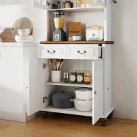 HOMCOM Szafka kuchenna z 2 szufladami, wysoki szafką z otwartą półką, szafka z witryną i funkcją Soft-Close do salonu, kuchni, 76 x 38 x 182 cm, biały(m-11)