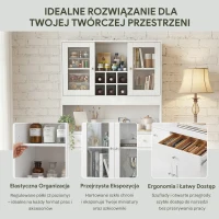 HOMCOM Biała szafka artystyczna 180cm – Witryna na dzieła i organizer do pracowni – Szkło, szuflada & regulowane półki – 100x40cm(m-14)