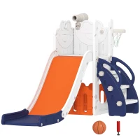 AIYAPLAY 5 in 1 Kids Slide Set with Basketball Hoop, Climbing Frame, Telescope, Storage Box for Toddlers Ages 1-3, Orange(m-1)