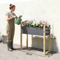 Outsunny Huerto elevado madera maciza cama de cultivo macetero para plantas trepadoras y flores 98x37x90 cm Gris+Madera natural(m-3)