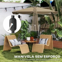 Outsunny Chapéu de Sol para Jardim Ø2,7 m com Inclinação Ajustável em 3 Posições Manivela e Volante Cáqui(m-6)