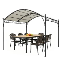Outsunny Pérgola de Jardim 3x3 m com Toldo UV30+ Estrutura de Metal Galvanizado Telhado Arqueado Pérgola para Exterior Creme(m-11)