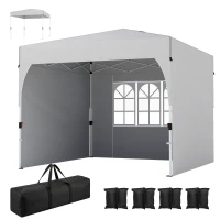 Outsunny Gazebo pieghevole 3x3 m con 3 pareti laterali UV50+, Crema(m-7)