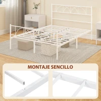 HOMCOM Estructura de Cama 140x190 cm con Cabecero Soporte de Listones de Acero Almacenamiento Bajo la Cama(m-6)