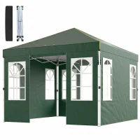 Outsunny Tenda Dobrável 3x3 m Pop-up com UPF50+ 4 Laterais Removíveis Altura Ajustável e Bolsa de Transporte Verde(m-11)