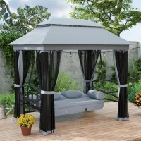 Outsunny 3 Seater Swing Chair Hammock Gazebo Lounger Cushioned Seat Waterproof Grey(m-2)