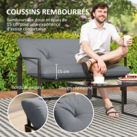 Outsunny Salon de jardin 4 pièces 4 personnes avec canapé 2 places, 2 fauteuils et 1 table basse gris(m-4)