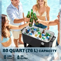 Outsunny Koelwagen met opbergruimte, afvoer, wielen en zwart design(m-4)