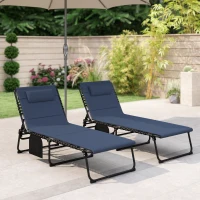 Outsunny Set of Two Reclining Sun Loungers - Dark Blue(m-9)