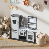AIYAPLAY Cucina Giocattolo per Bambini 3-8 Anni con Accessori, Frigo, Lavandino e Manopole con Suoni, in Legno, Marrone(m-10)