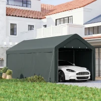 Outsunny Abrigo de Exterior 590x300x280 cm Garagem de Exterior para Carros Anti UV com Paredes Laterais Desmontáveis e 2 Portas Cinza Escuro(m-2)