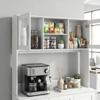 HOMCOM Szafka kuchenna, Design skandynawski, 4 szafki, Regulowane półki, Drzwi ze szkła, Otwarta przestrzeń, Płyta wiórowa, MDF, Biały(m-10)