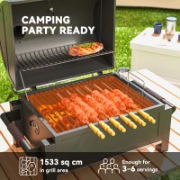 Outsunny Grill węglowy z pokrywą, rusztem do podgrzewania, podstawa do popiołu, termometr, nierdzewny, 67x53x55cm, czarny(m-4)