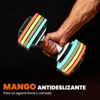 SPORTNOW Mancuerna Ajustable 5 en 1 de 5 a 25 kg con Base de Almacenamiento y Mango Antideslizante para Casa Gimnasio Multicolor(m-6)