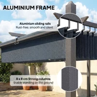 Outsunny 4 x 3 m Garden Pergola with Retractable Roof Canopy and Roll-Up Sides, Outdoor Gazebo Pergola Kit, Dark Grey(m-6)