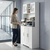 HOMCOM Szafka kuchenna, Design skandynawski, 4 szafki, Regulowane półki, Drzwi ze szkła, Otwarta przestrzeń, Płyta wiórowa, MDF, Biały(m-14)