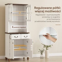 HOMCOM Szafka kuchenna z 2 szufladami, wysoki szafką z otwartą półką, szafka z witryną i funkcją Soft-Close do salonu, kuchni, 76 x 38 x 182 cm, biały(m-6)