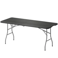 Outsunny Masă pliantă din HDPE masă de camping pliantă pentru exterior cu mâner capace antiderapante la picioare 180 x 74 x 74 cm, negru(m-7)