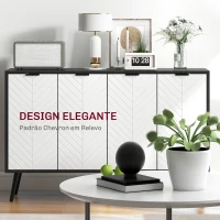 HOMCOM Aparador de 4 Portas Aparador de Sala com Prateleiras Ajustáveis e Pés de Madeira para Cozinha Branco e Preto 120x35x77,4 cm(m-5)