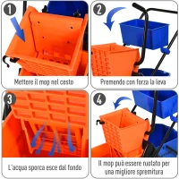 HOMCOM Carrello Pulizie Professionale da 26L con 2 Secchi Lavapavimenti, in Plastica e Metallo, 78x45x95 cm, Arancio Blu(m-5)