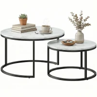 HOMCOM Lot de 2 tables basses gigognes empilable design industriel pieds en métal blanc(m-1)