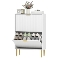 HOMCOM Meuble à chaussures 12 paires avec 2 tiroirs rabattables, portes cannelées et étagères réglables, 60x24x91,5cm, blanc