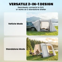 Outsunny Achtertent voor 2-4 personen, 320 x 280 x 205 cm 2-in-1 autotent waterdicht tunneltent met 4 deuren, raam en grondzeil(m-4)