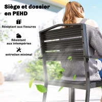 Outsunny Ensemble de 4 chaises de jardin empilables, avec assise et dossier en HDPE à lattes, accoudoirs, structure en métal, noir(m-5)