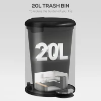 HOMCOM 20-Litrowy Kosz Kuchenny, Odporny na Odciski Palców Metalowy Kosz z Pokrywką Soft-Close, Pedałem Nożnym i Wyjmowanym Wkładem, Czarny(m-4)