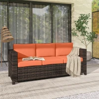 Outsunny 3 Seater Rattan Sofa All-Weather Wicker Weave Metal Frame Chair with Fire Resistant Cushio-Orange(m-8)