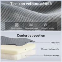 HOMCOM Fauteuil de sol pliable en velours côtelé, matelas de sol avec dossier réglable en 5 positions, 59 x 230 x 15 cm, gris(m-7)