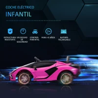 HOMCOM Coche Eléctrico para Niños de +3 Años Lamborghini SIAN Coche de Batería 12V con Mando a Distancia Apertura de Puerta Música MP3 USB y Faros 3-5 km/h 108x62x40 cm Rosa(m-4)