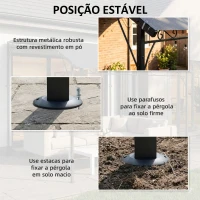 Outsunny Pérgola de Parede 2,8x3,8 m com Teto Inclinado Orifícios de Drenagem e Estrutura Metálica Cinzento(m-7)