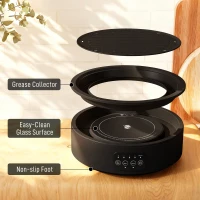 HOMCOM Electric Ceramic Hob with Grill Plate, Multifunctional 36cm Plug in Electric Hob with 4 Heat Levels for All Type Pot(m-8)