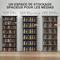 HOMCOM Rangements pour CD et DVD avec 8 compartiments et 6 étagères réglables, capacité max. 360 CD/185 DVD et Blu-ray, gris(m-4)